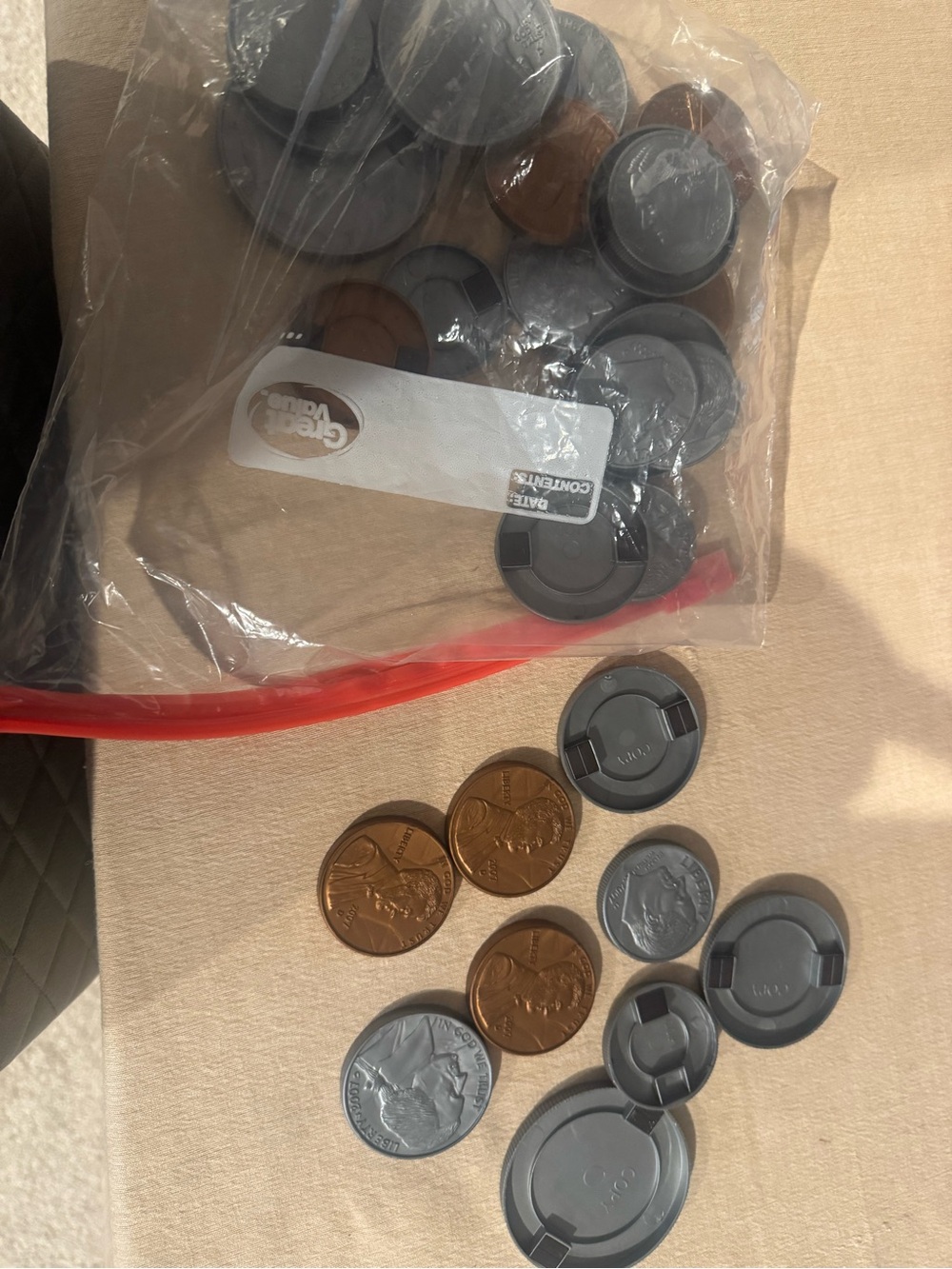 Plastic Game Tokens and Coin Caps - Gray and Bronze